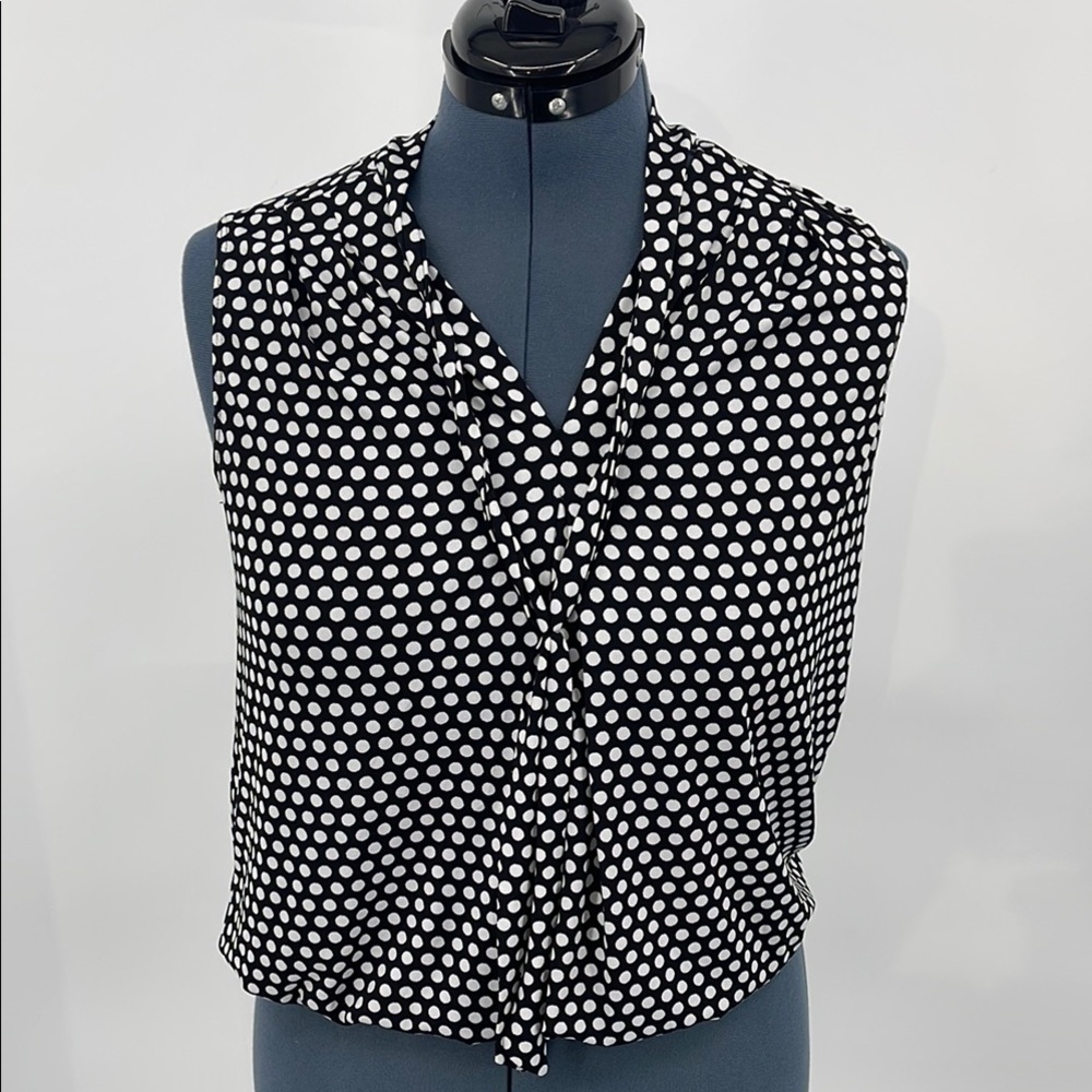 MAX STUDIO SIZE M Polka Dot Sleeveless Top - Black and White